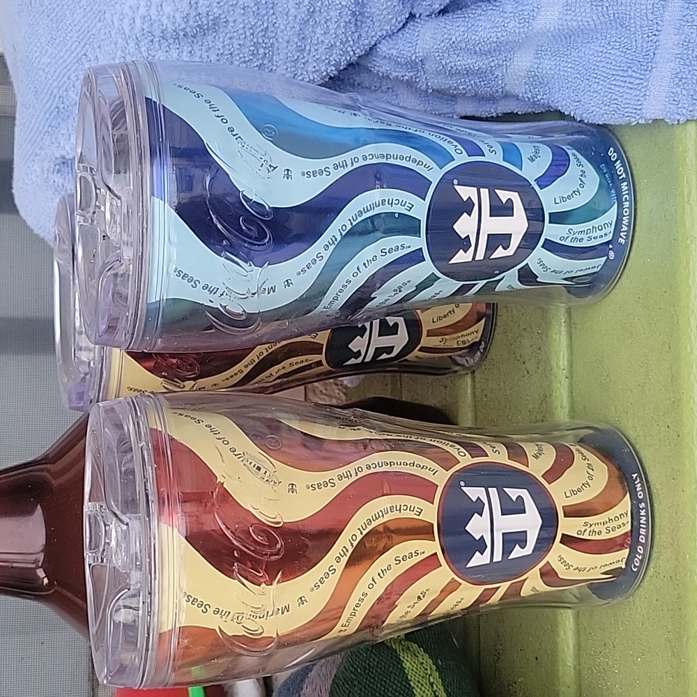 4 Royal Caribbean Coke Soda  Insulated Tumblers 3red, 1 blue ALL For ONE PRICE